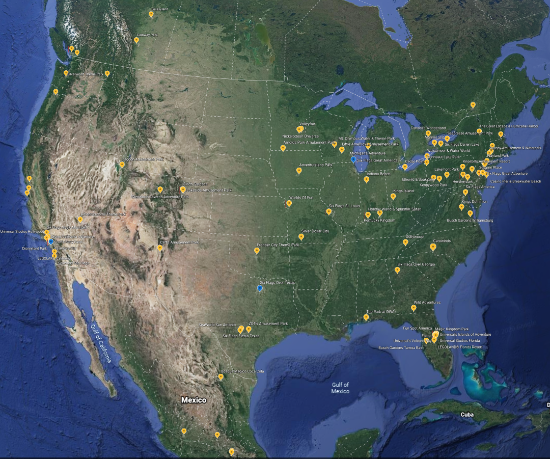 North American Theme Park Google Earth Fun