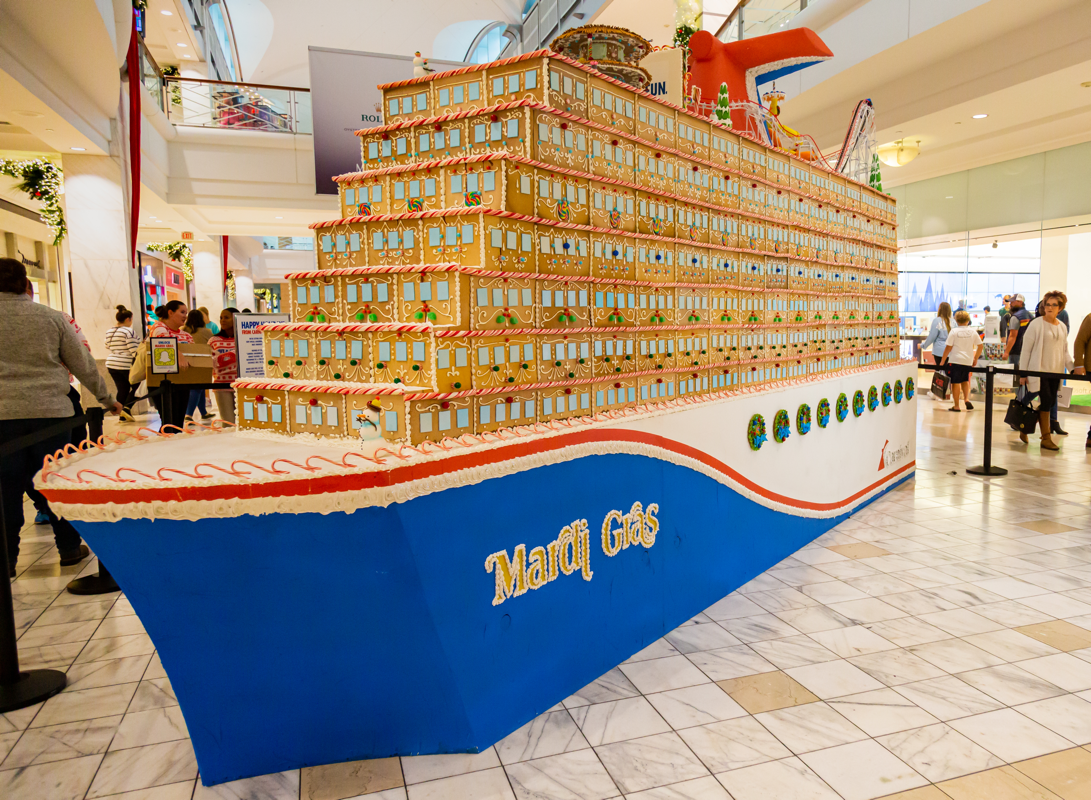 MASSIVE GINGERBREAD CRUISE SHIP MODELED AFTER CARNIVAL CRUISE LINE’S NEW MARDI GRAS ‘DOCKS’ AT ATLANTA MALL