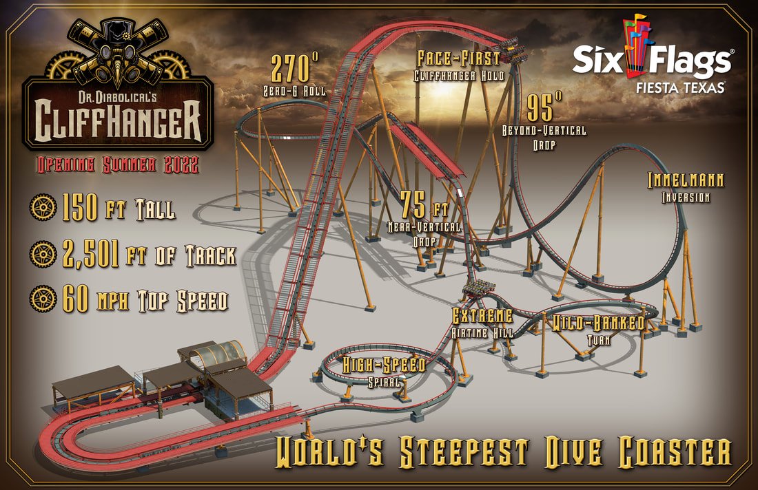 Dr. Diabolical’s Cliffhanger Roller Coaster Premiering at Six Flags Fiesta Texas Summer 2022